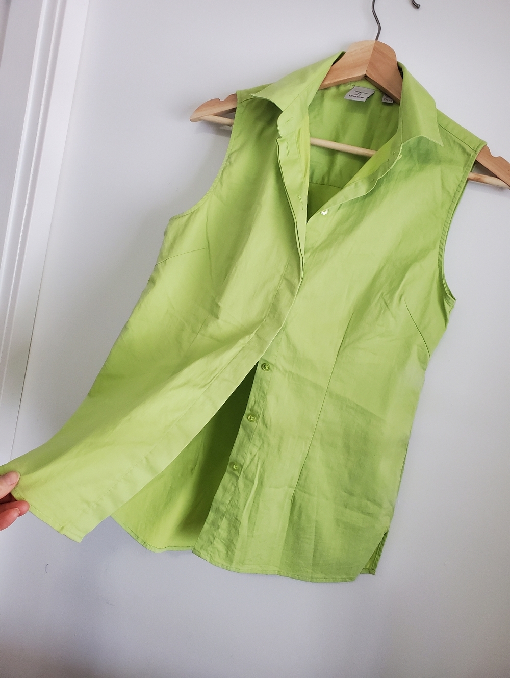 Tristan XS Top Office Collared Sleeveless shirt Button Down Lime Green Formal